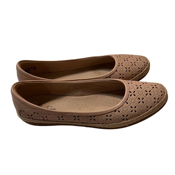 Clarks Collection Ballet Flats Women's‎ Shoes Tan Leather Perforated Espadrille - Picture 13 of 16
